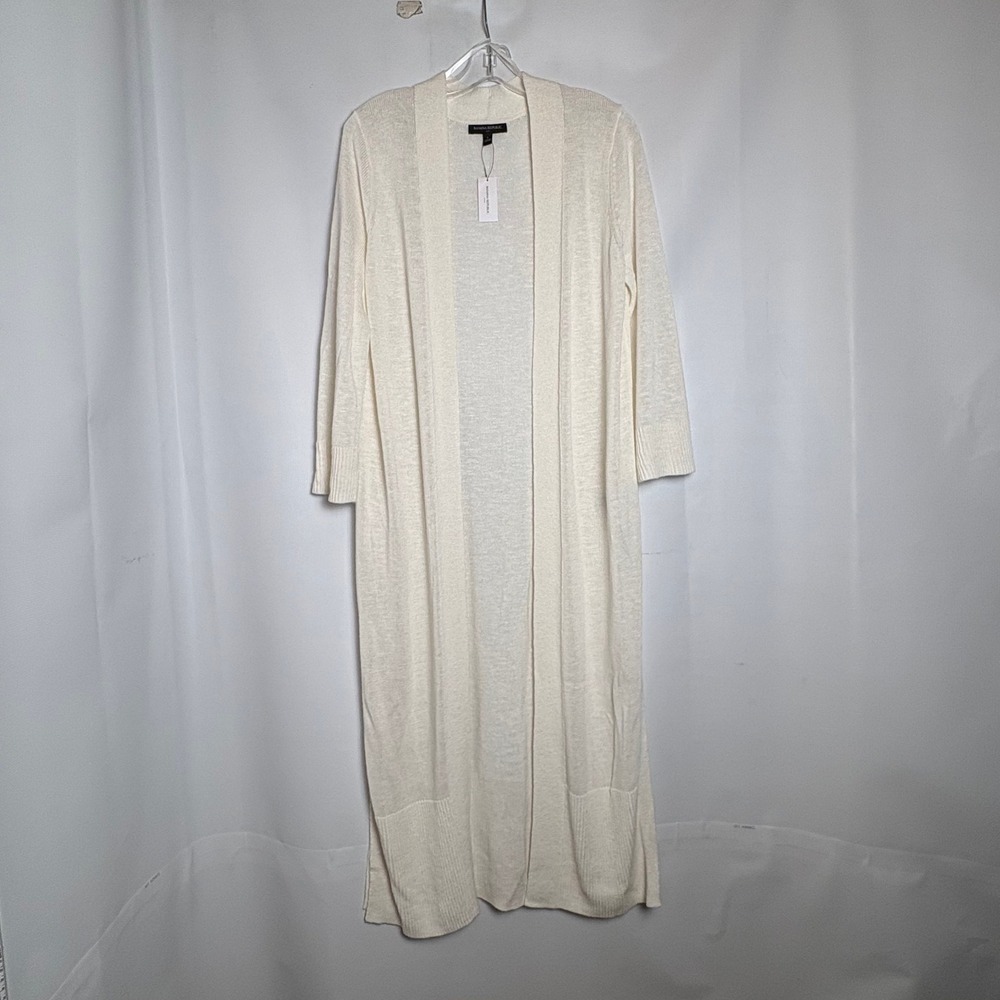 NWT Banana Republic Womens Ivory Ramie Rayon Open Front Duster Cardigan‎ Small